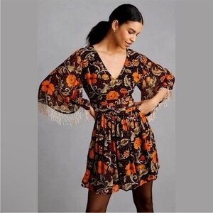 NEW Anthropologie Verb by Pallavi Singhee Mini Dress Small Beaded Fringe Trim‍